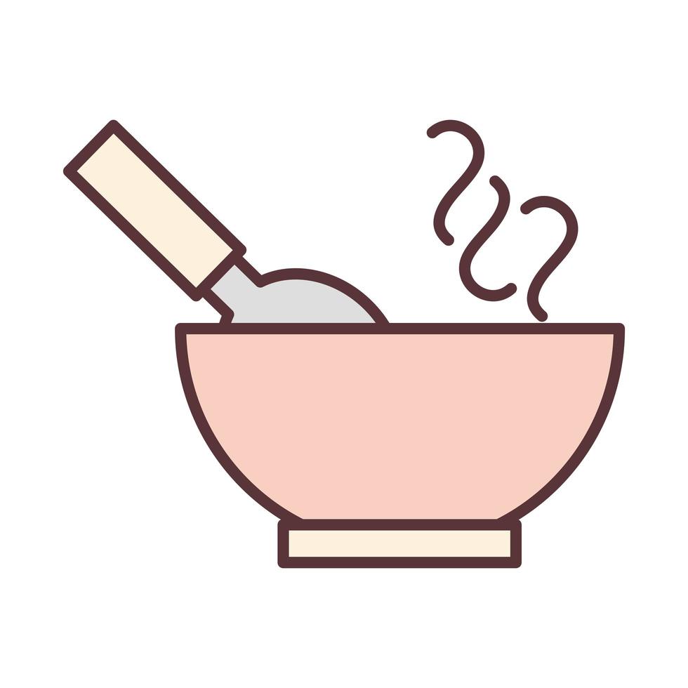 baby bowl with spoon feeding and care newborn line and fill design icon vector