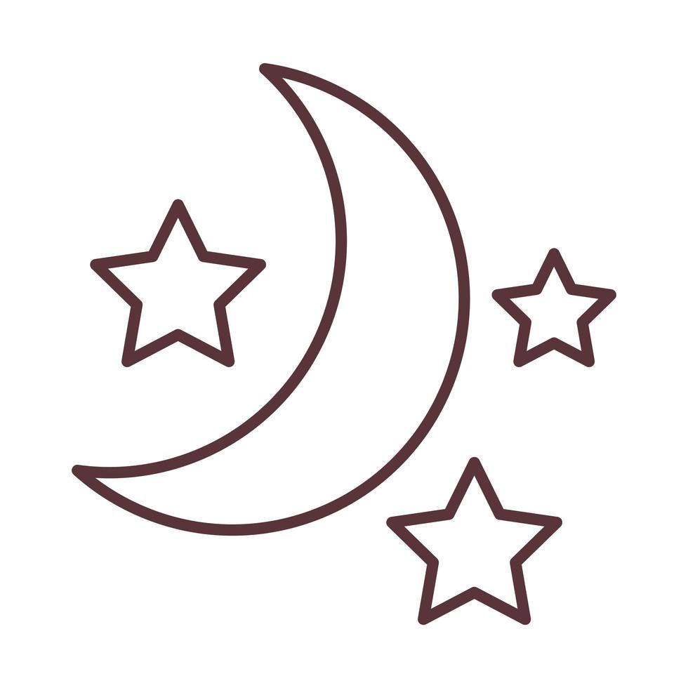 icono de estilo de línea de ornamento de decoración de media luna y estrellas vector