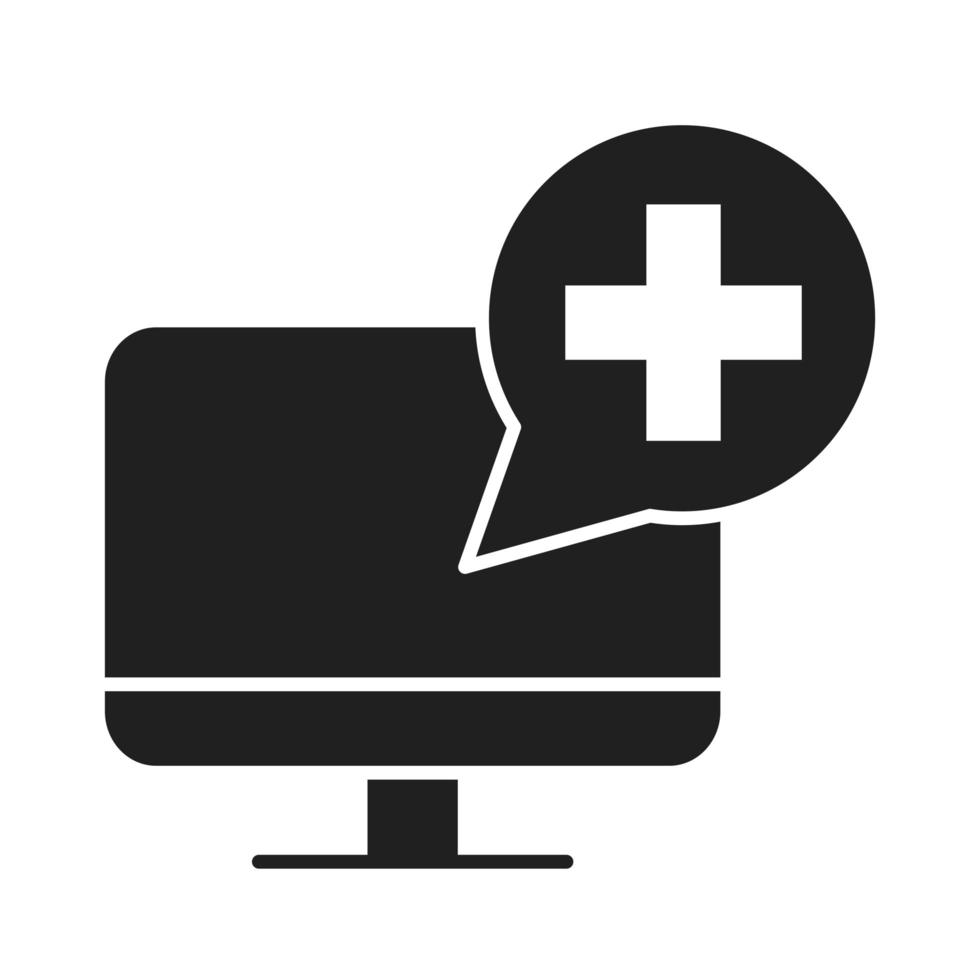 aplicación de soporte médico de computadora icono de estilo de silueta de pictograma de hospital de salud vector