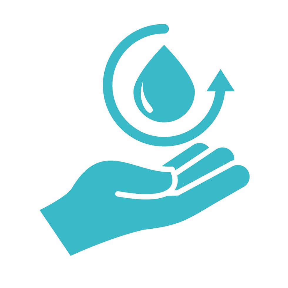 hand save water drop nature liquid blue silhouette style icon vector