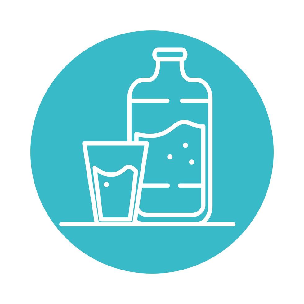 water bottle and cup nature liquid blue block style icon vector