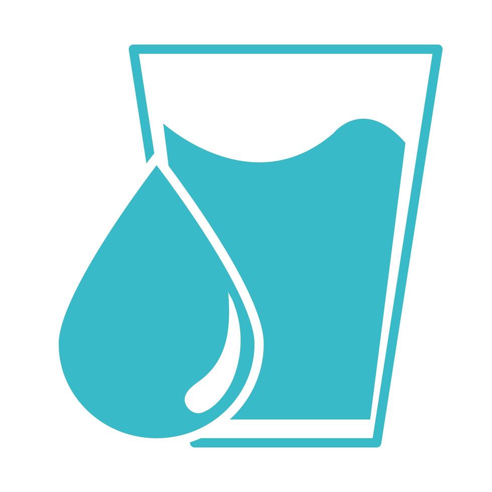 vaso con gota de agua naturaleza líquido azul silueta estilo icono vector