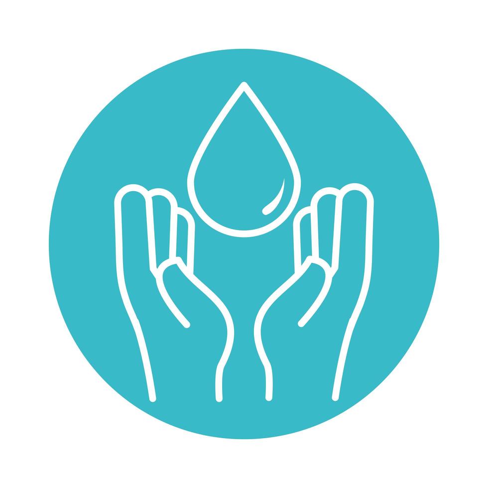 hands with water drop nature liquid blue block style icon vector