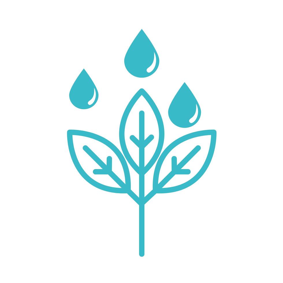 growing plant with water drops nature liquid blue silhouette style icon vector