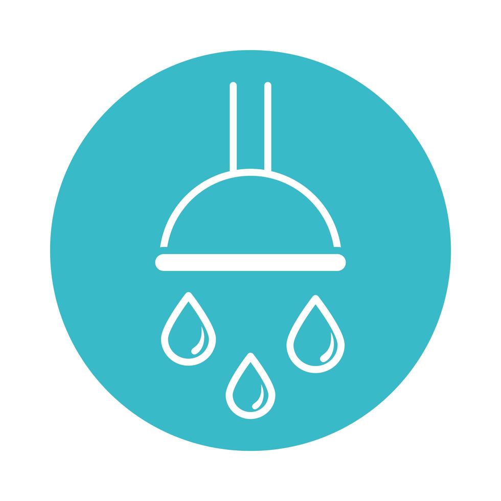 shower head with water drops flowing liquid blue block style icon vector