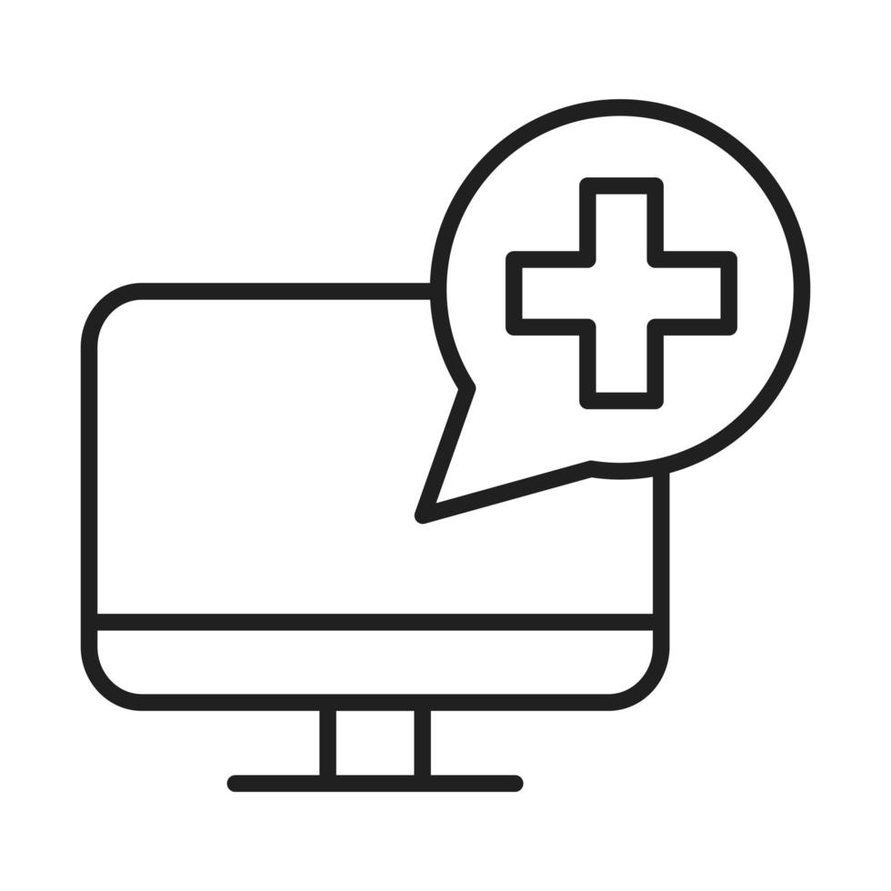 computer medical support app healthcare hospital pictogram line style icon vector