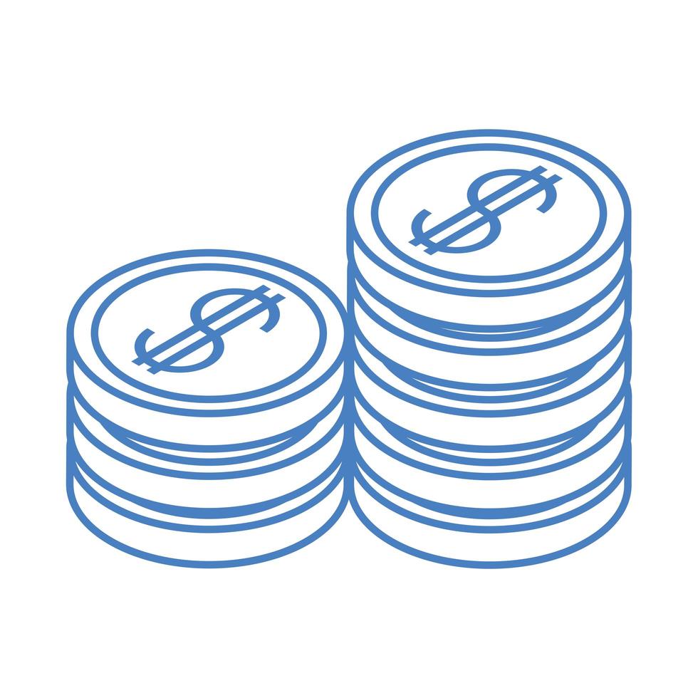 isometric money cash currency stack of coins isolated on white background linear blue icon vector