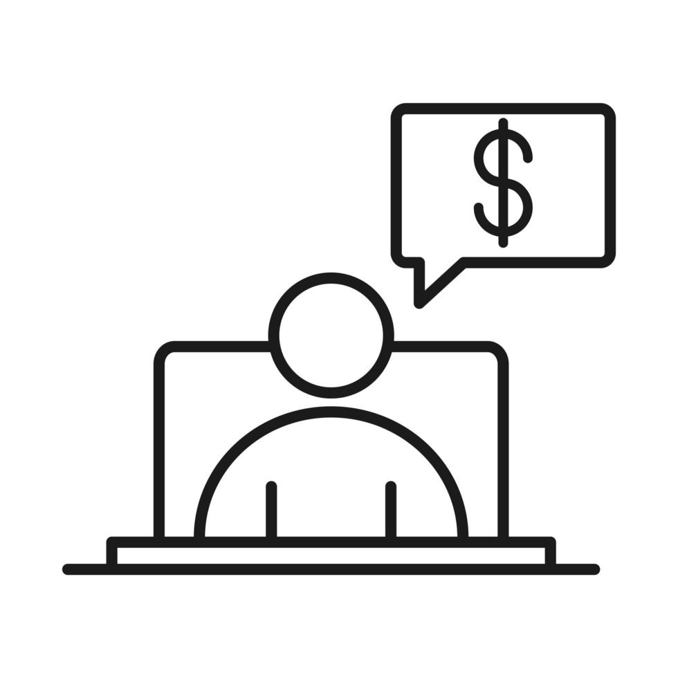 businessman in video laptop money business management developing successful line style icon vector