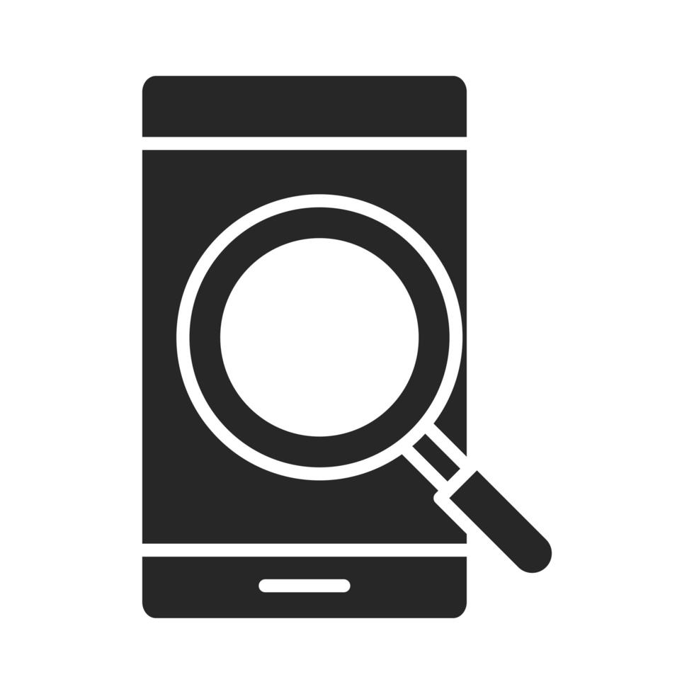 mobile phone or smartphone magnifier electronic technology device silhouette style icon vector