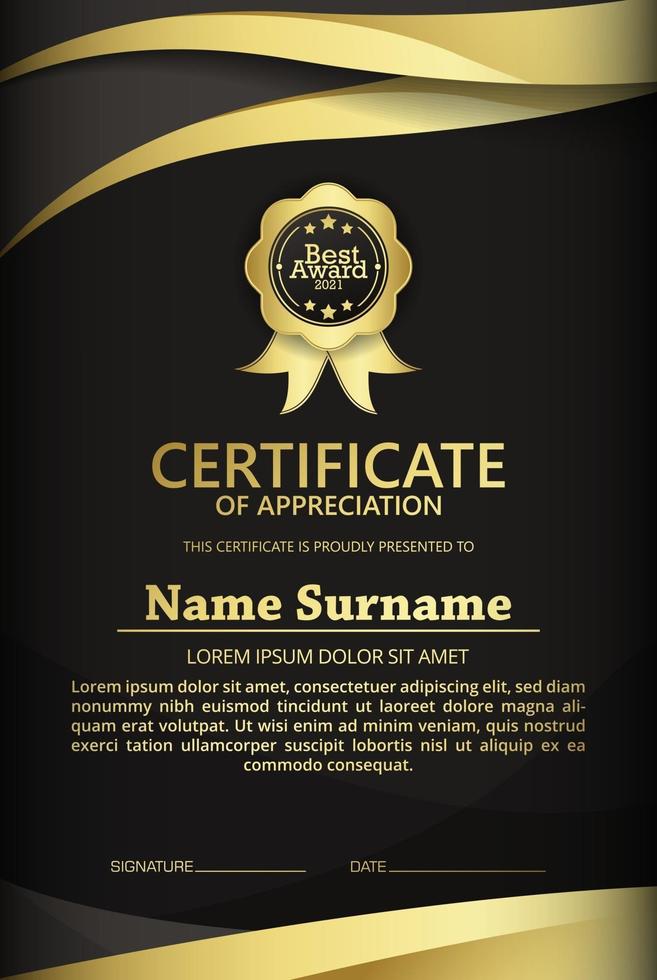 premium golden black certificate template design vector