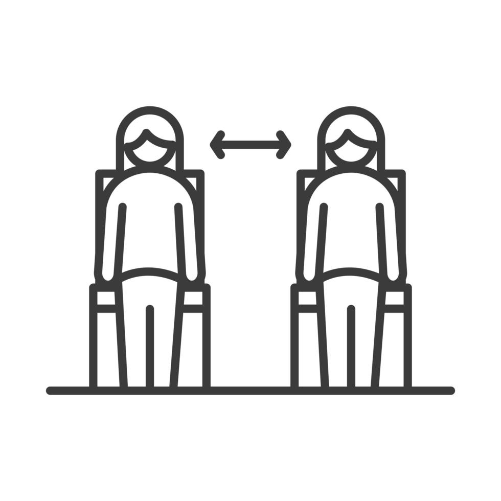 covid 19 coronavirus distanciamiento físico social sentado en una silla pública brote propagación icono de estilo de línea vectorial vector