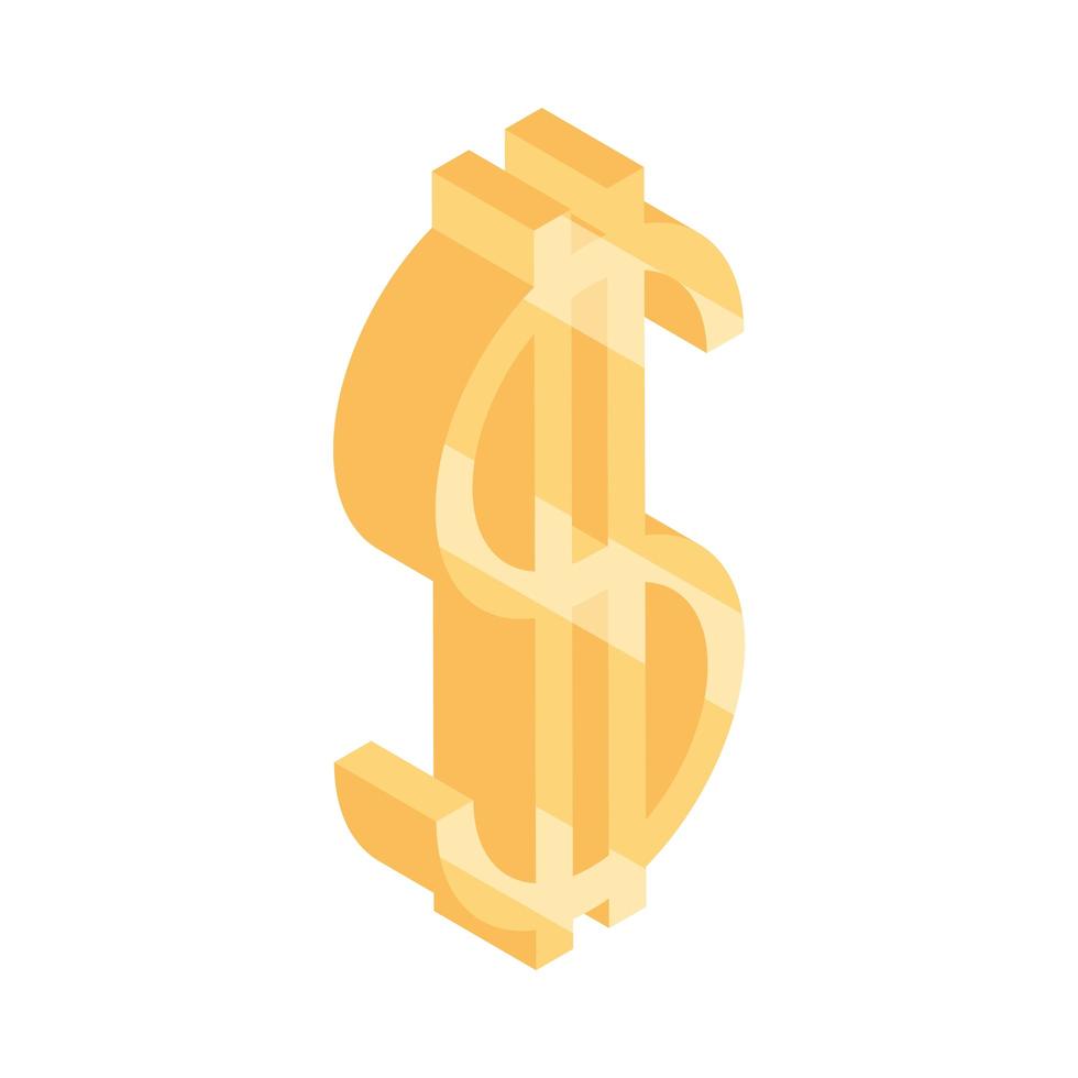 isometric money cash currency gold dollar symbol isolated on white background flat icon vector