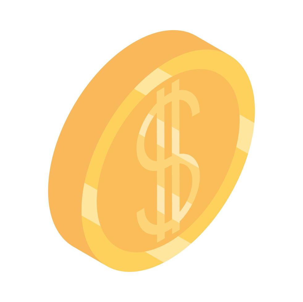 isometric money gold coin cash currency isolated on white background flat icon vector
