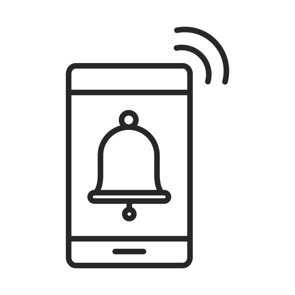 icono de estilo de línea de dispositivo de tecnología electrónica de alarma de notificación de teléfono móvil o teléfono inteligente vector