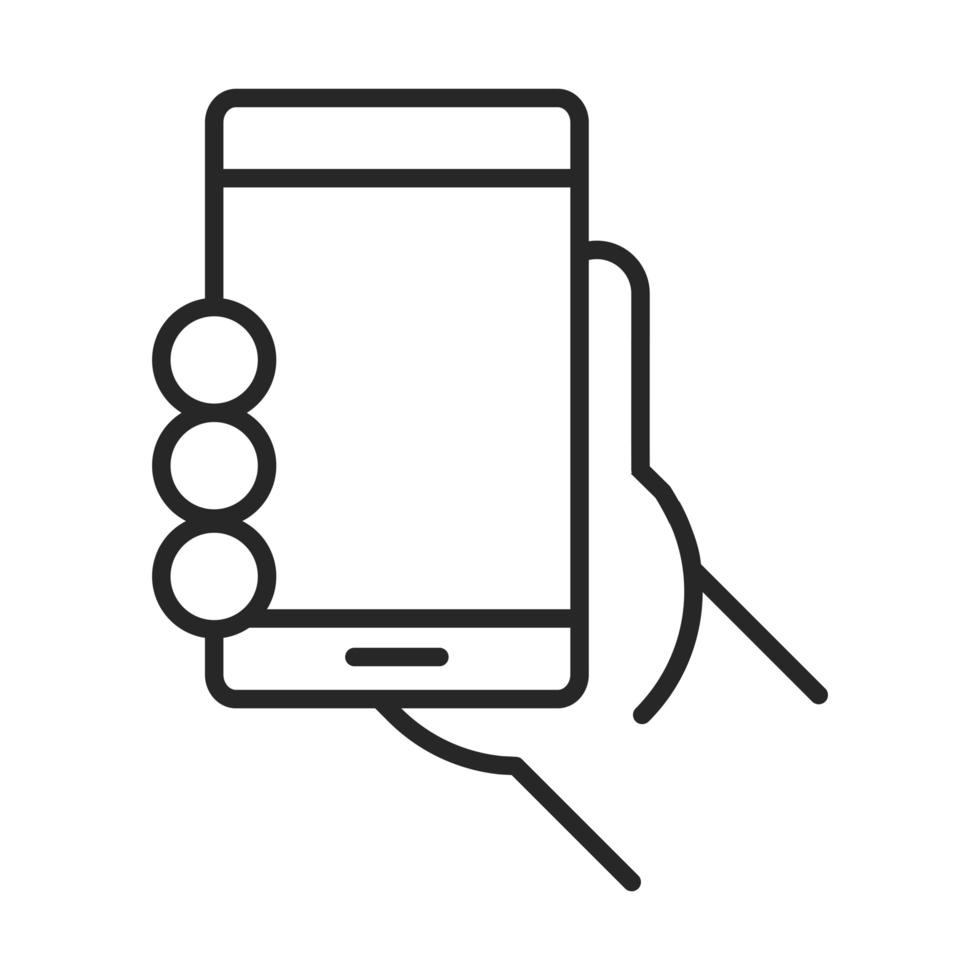 hand with mobile phone or smartphone electronic technology device line style icon vector