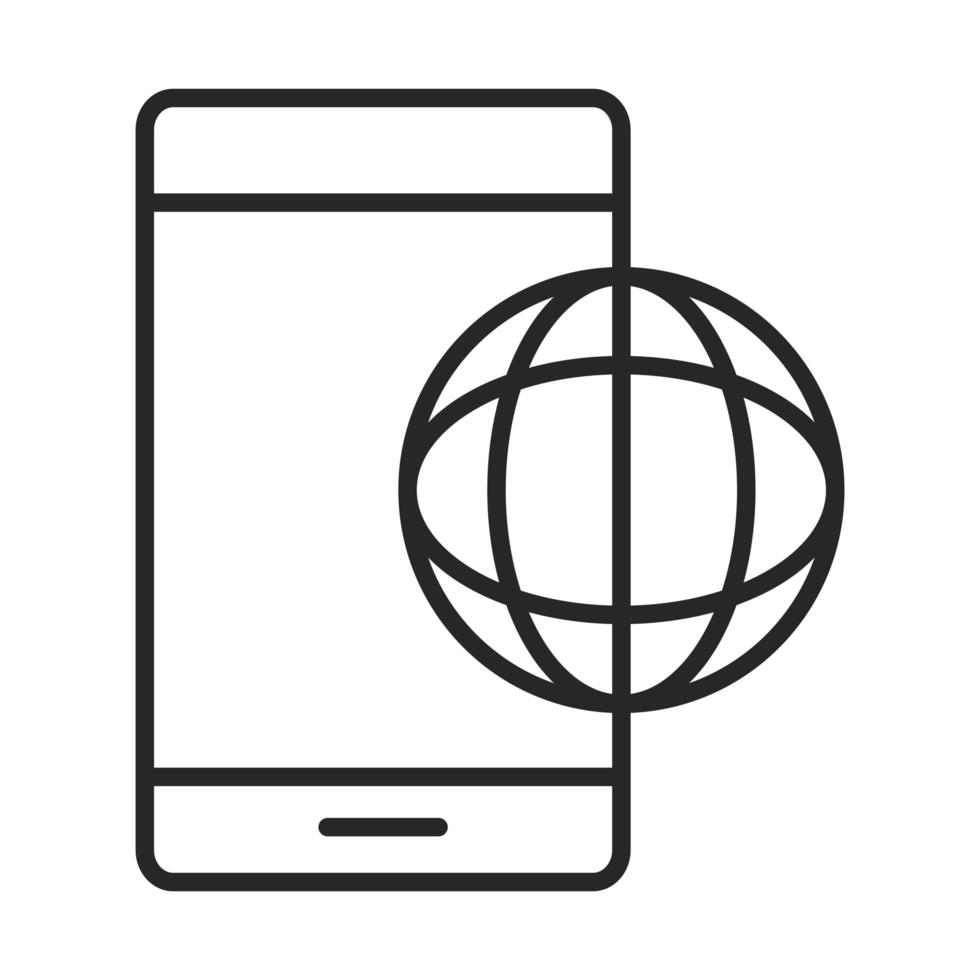 mobile phone or smartphone world connection electronic technology device line style icon vector