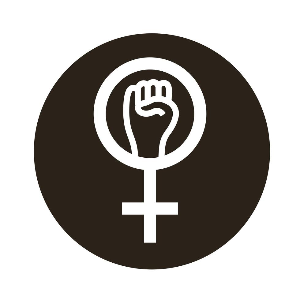 female gender symbol with hand fist block style icon vector