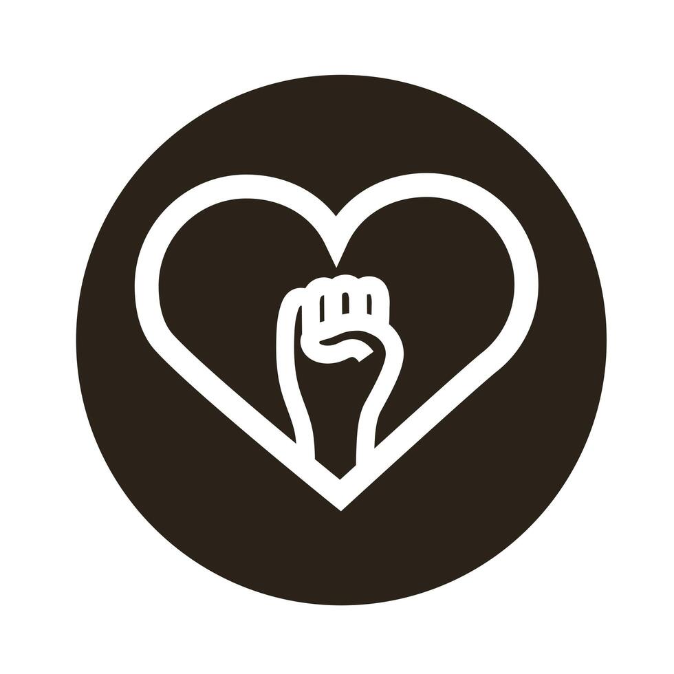 heart love with fist block style icon vector