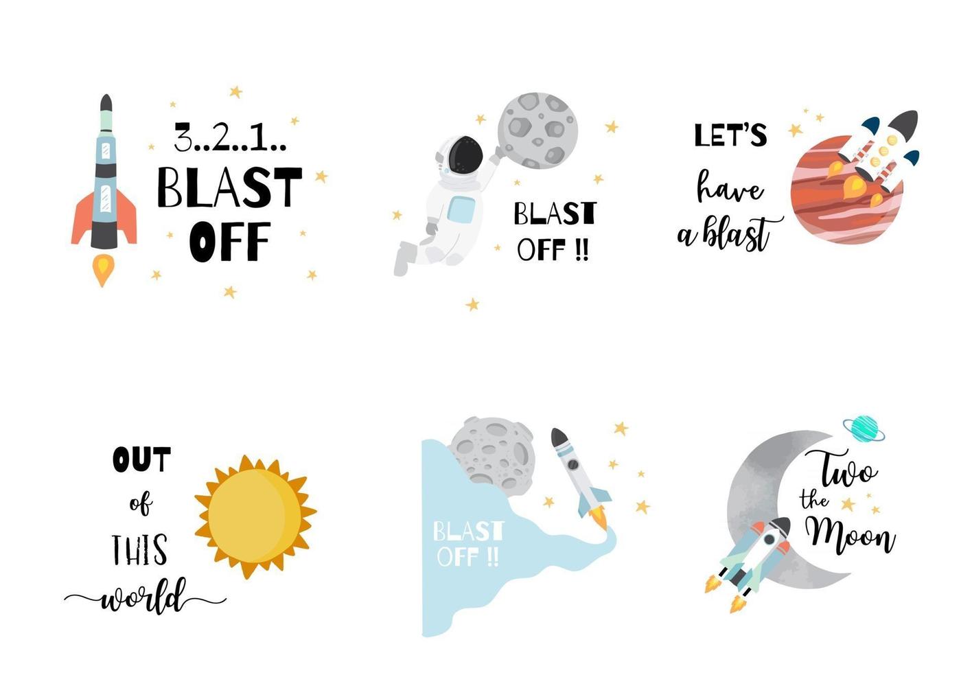 Collection of space object set with astronaut vector