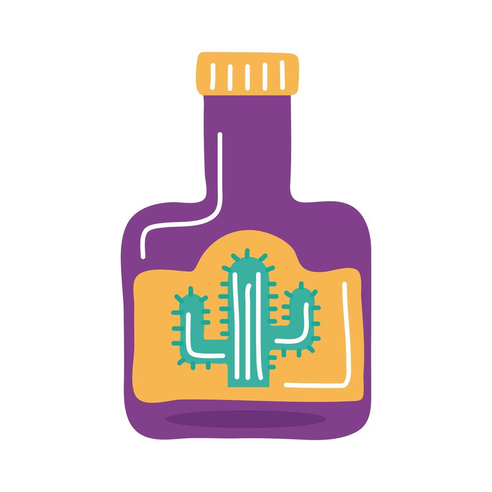 tequila bottle with cactus mexican flat style icon vector