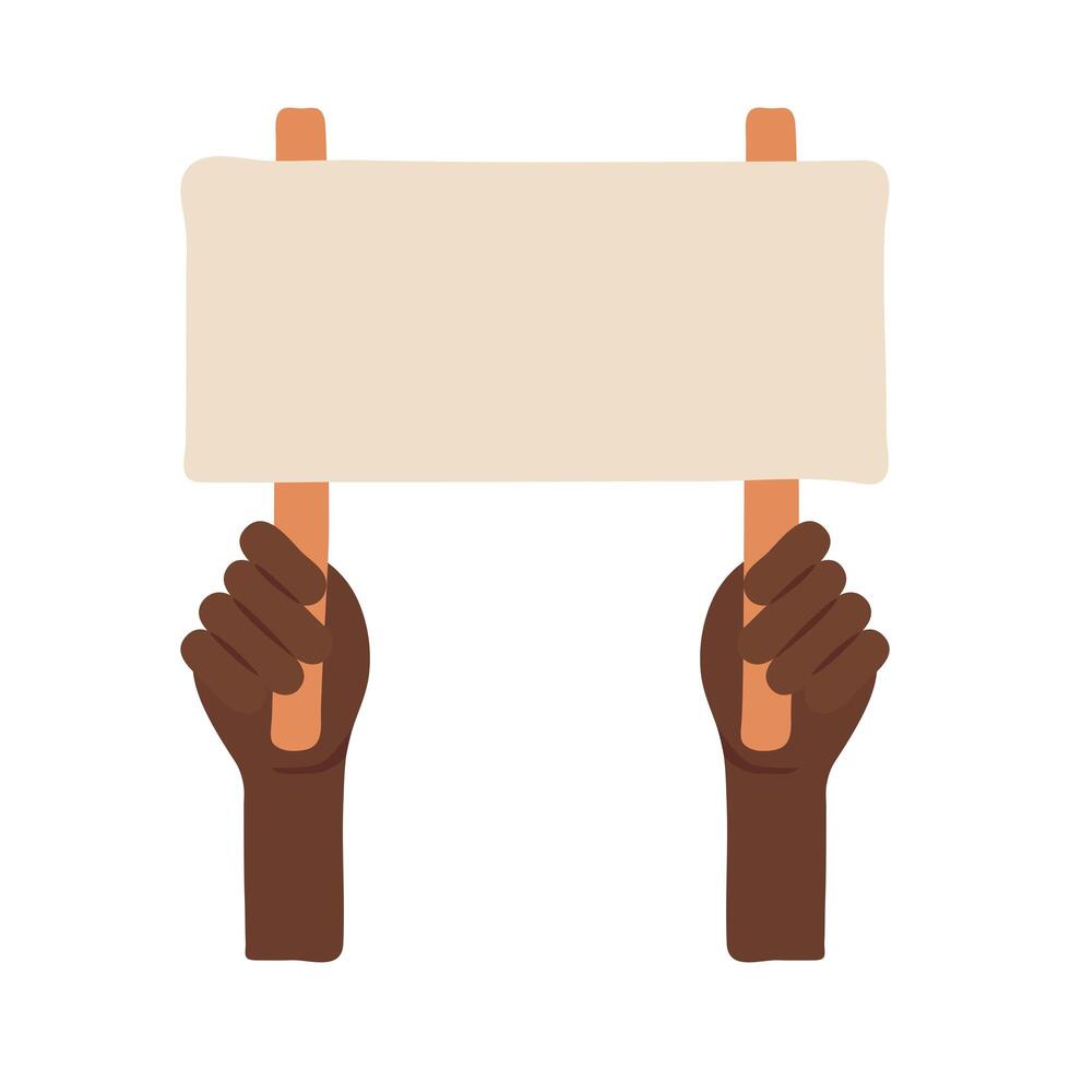 black hands protesting with banner flat style icon vector