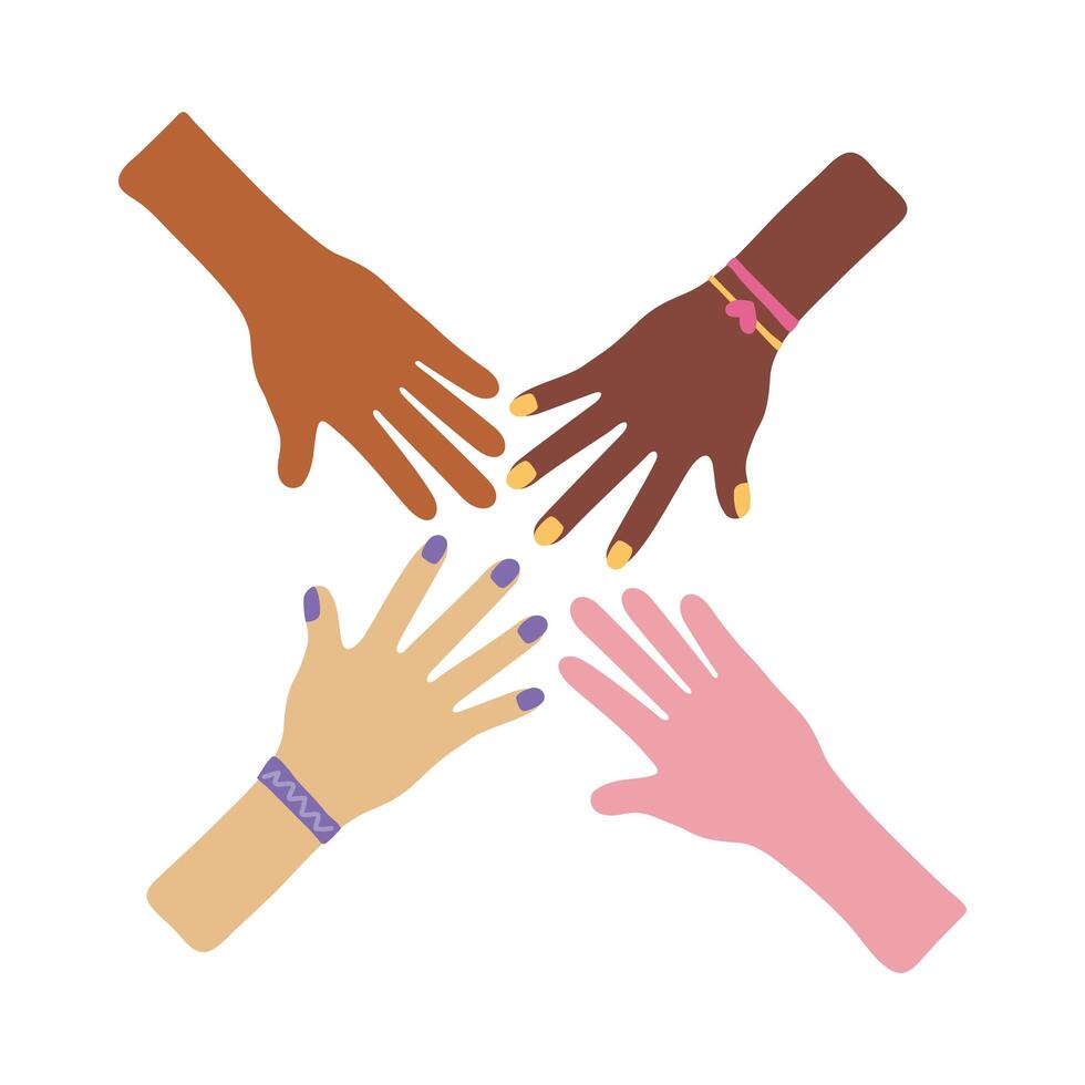 interracial hands teamwork flat style icon vector