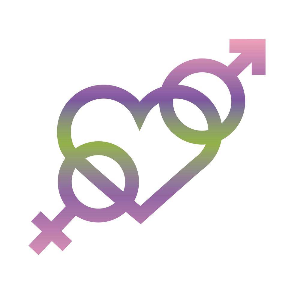 heterosexual gender symbol in heart gradient style icon vector