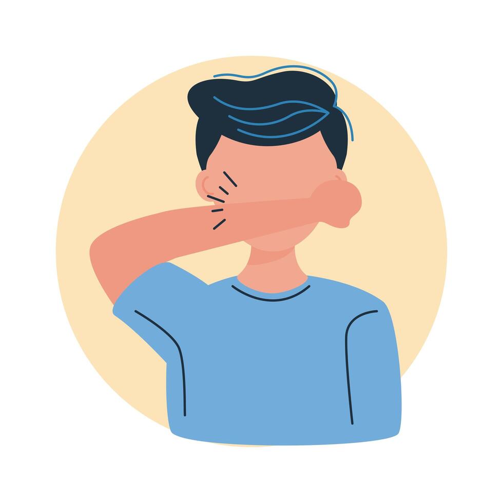 covid19 prevention man with cough etiquette for avoid spread coronavirus vector
