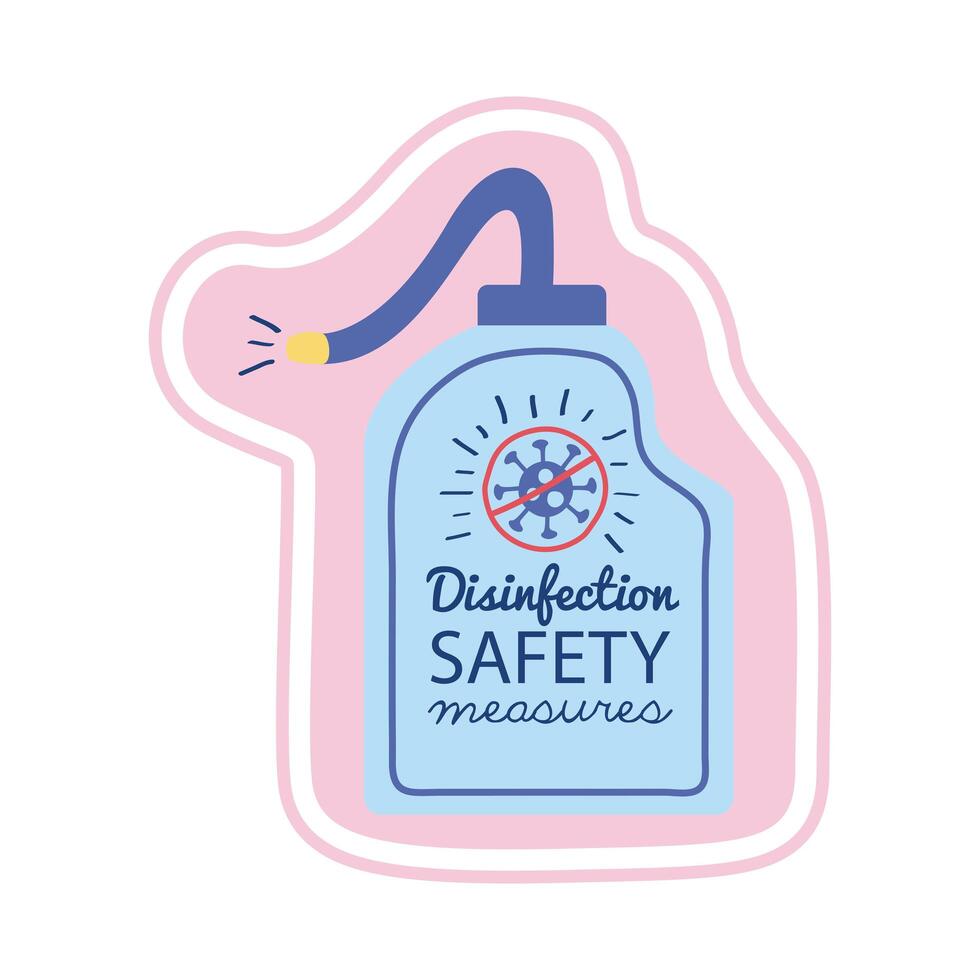 disinfection safety measures lettering campaign with soap bottle vector