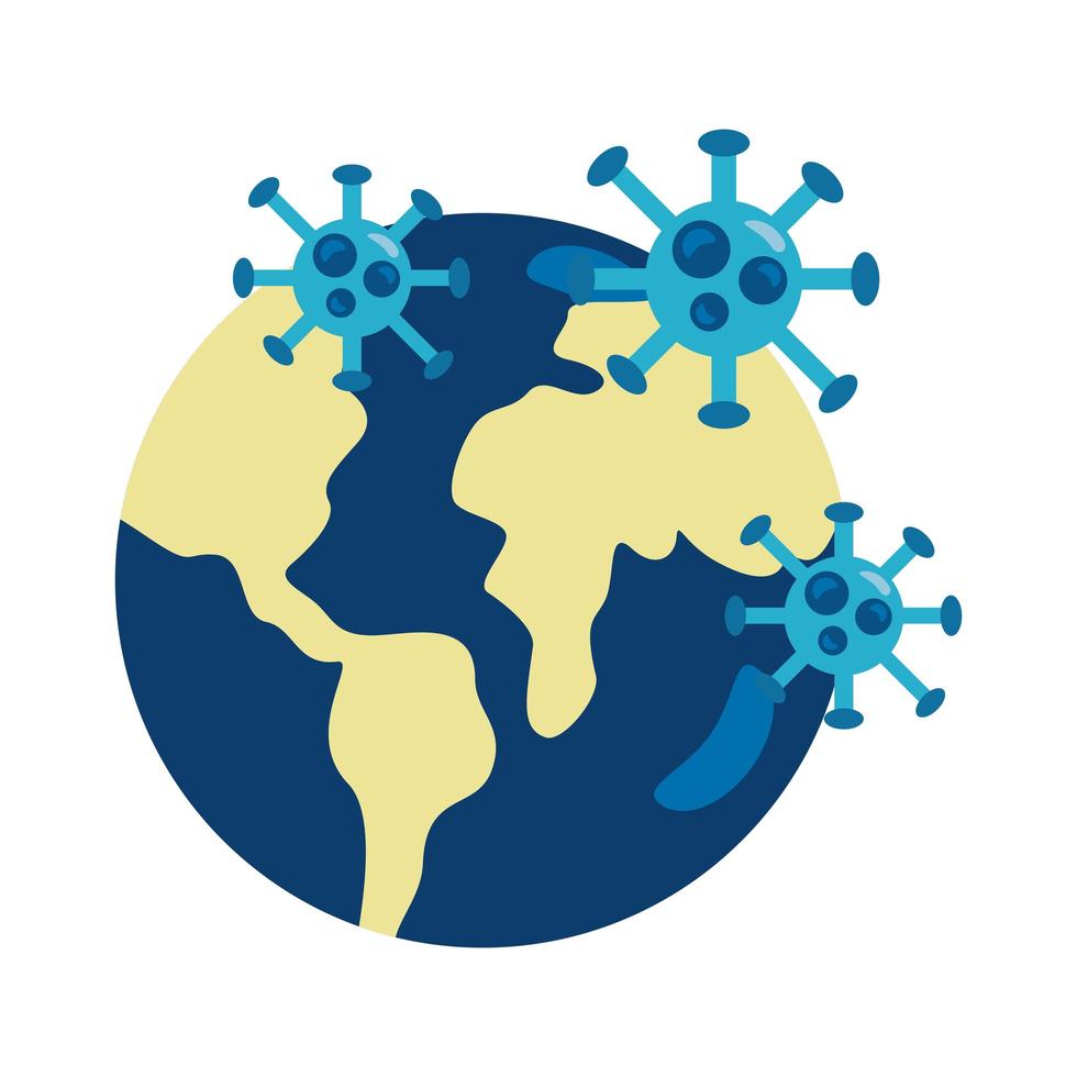 partículas covid19 en el icono de estilo plano del planeta mundial vector