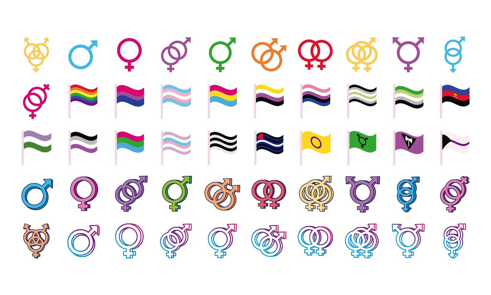 bundle of genders symbols of sexual orientation and flags multi style icons vector