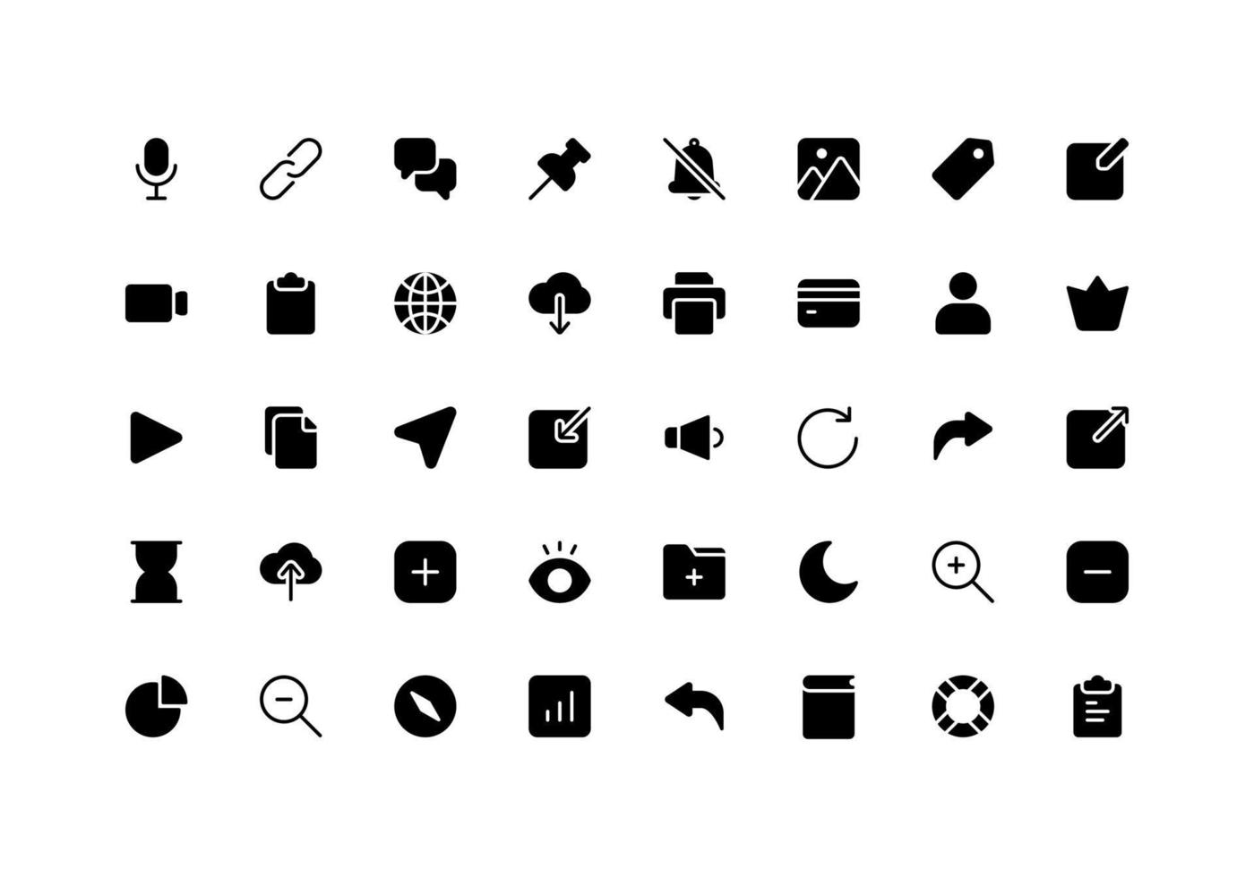 User Interface Essentials Glyph Style Icon Set vector