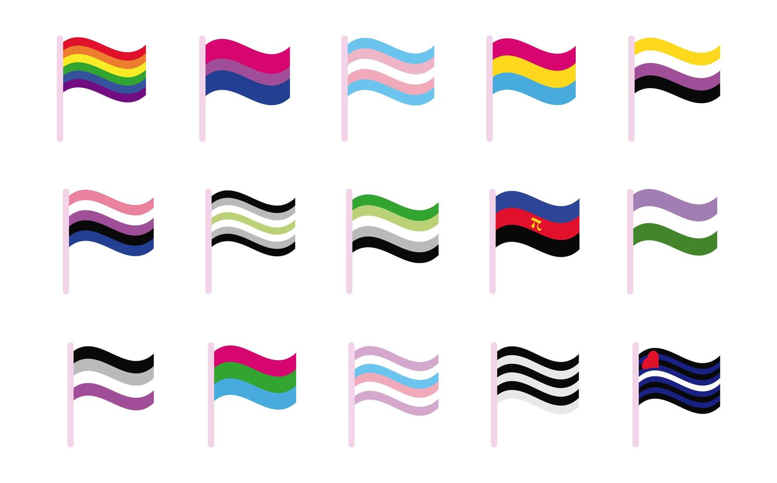 bundle of genders flags of sexual orientation multi style icons vector