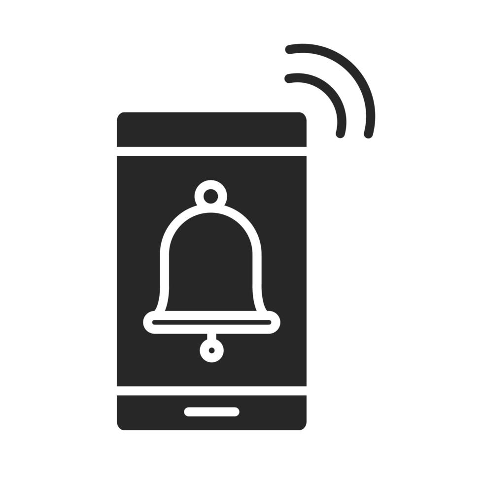 Icono de estilo de silueta de dispositivo de tecnología electrónica de alarma de notificación de teléfono móvil o teléfono inteligente vector
