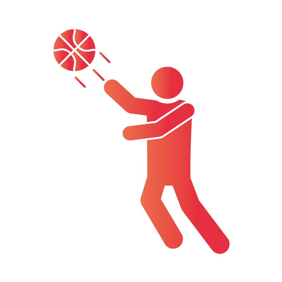 jugador del juego de baloncesto lanza bola recreación deporte icono de estilo degradado vector