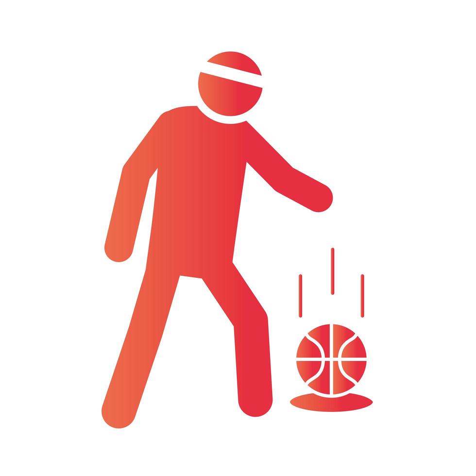 jugador de baloncesto con icono de estilo degradado de deporte de recreación de torneo de pelota vector