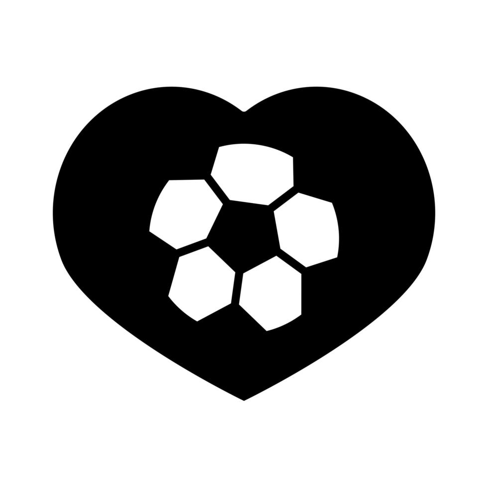 juego de fútbol pelota en el corazón amor liga torneo de deportes recreativos silueta estilo icono vector