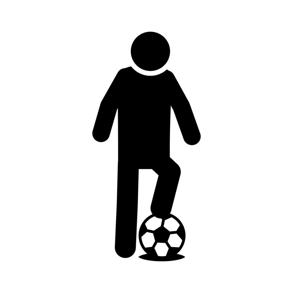 personaje de jugador de fútbol y liga de pelota torneo de deportes recreativos icono de estilo de silueta vector