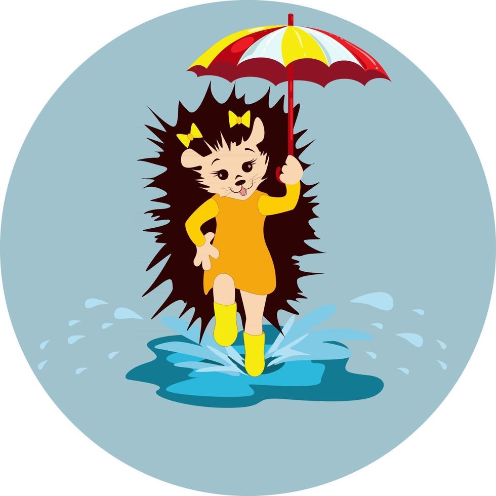 Vector image of a hedgehog with an umbrella in his hand