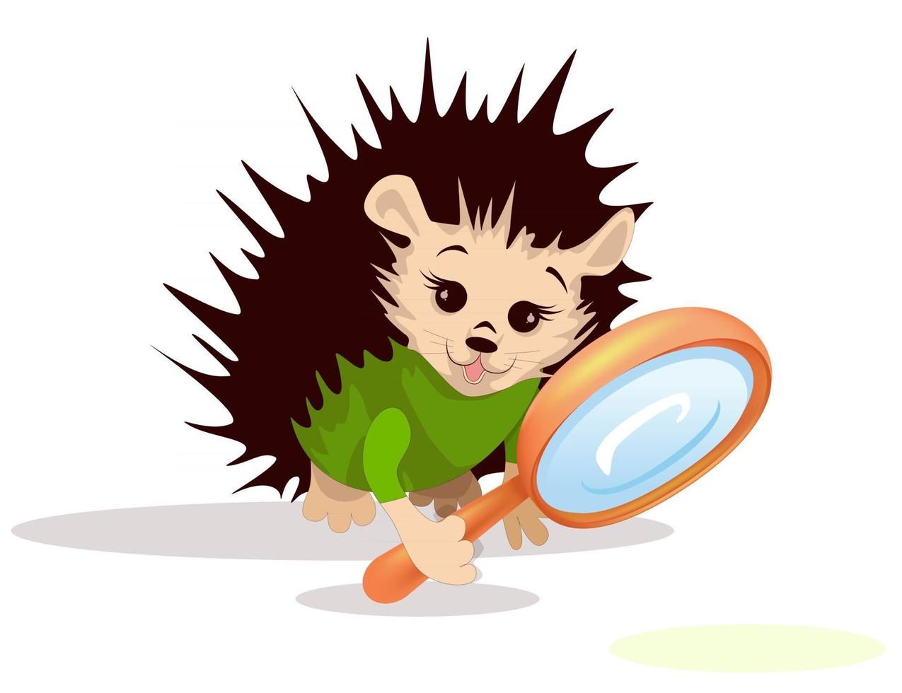 Vector image of a hedgehog with a magnifying glass from a series of illustrations with a hedgehog