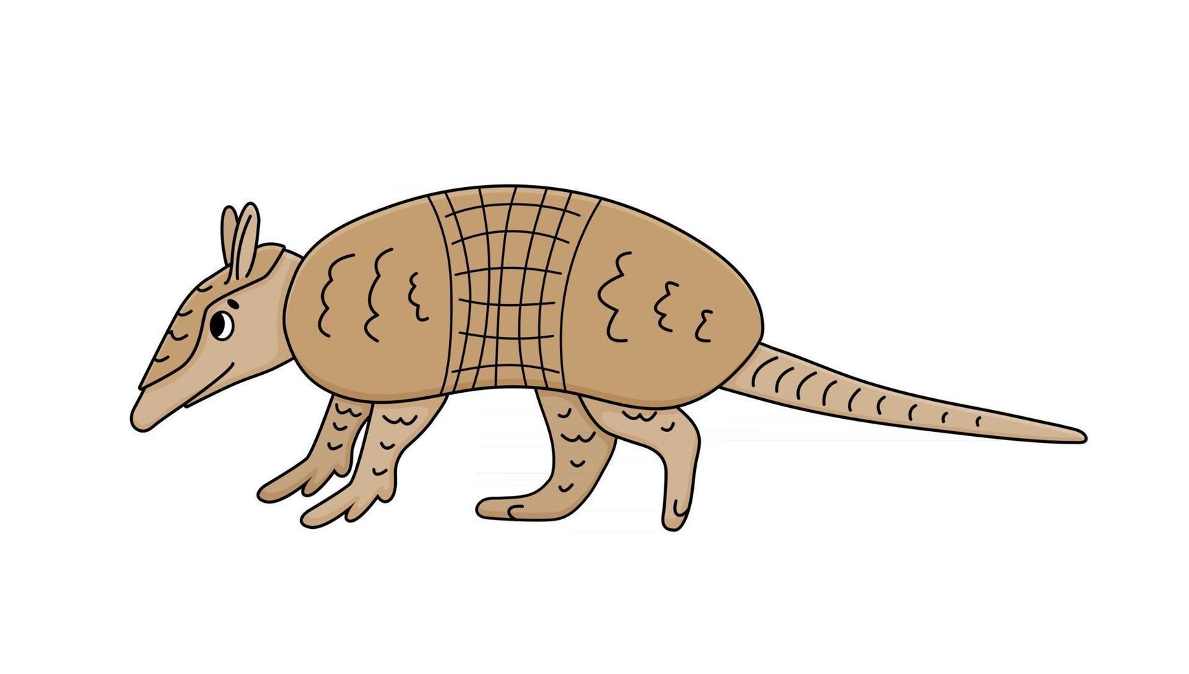 Vector cute brown doodle Armadillo Cartoon animal mammal is going to somewhere