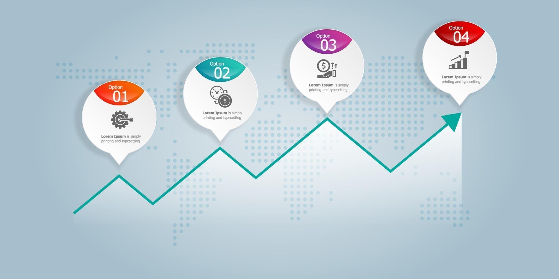 abstract horizontal  growth graph  infographics 4 steps with icon vector