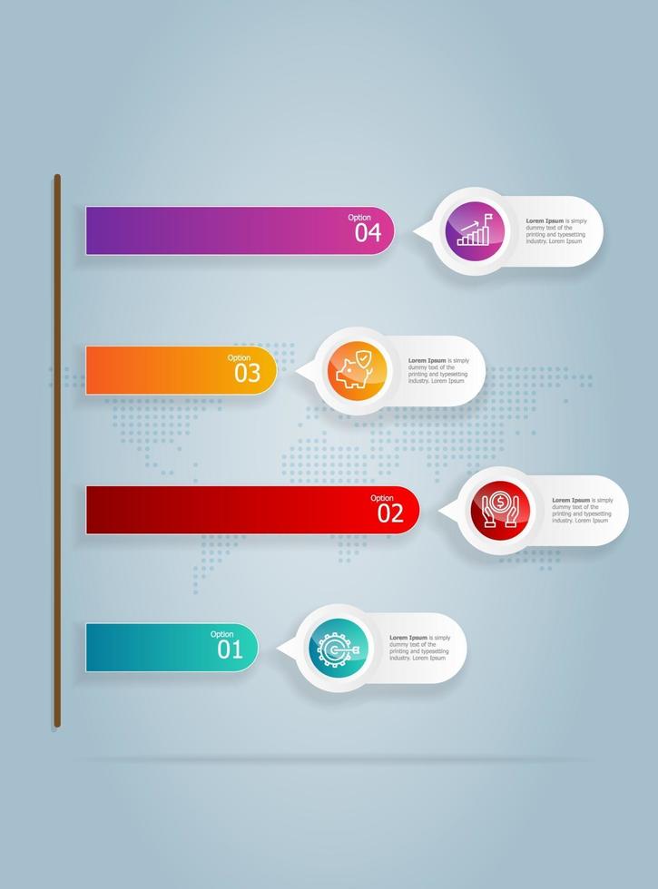 Infografía de gráfico de crecimiento horizontal abstracto 4 pasos vector