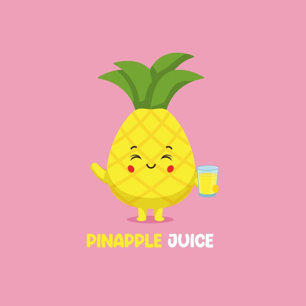 Cute Smiling Pinapple Juice Character vector