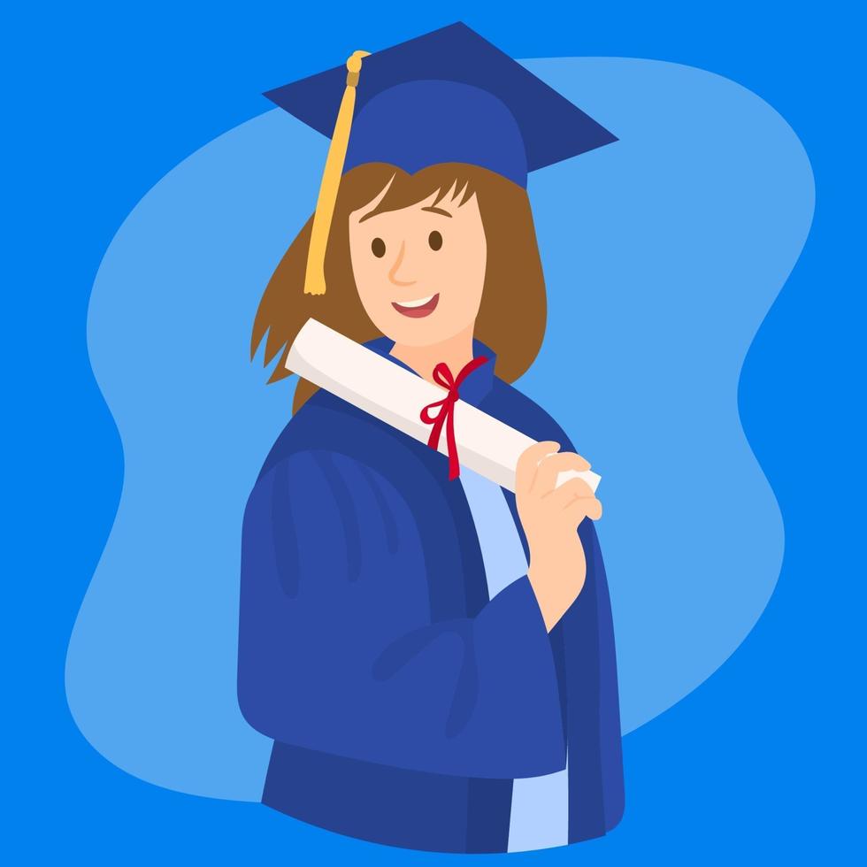 Girl holds a degree certificate to celebrate her education vector