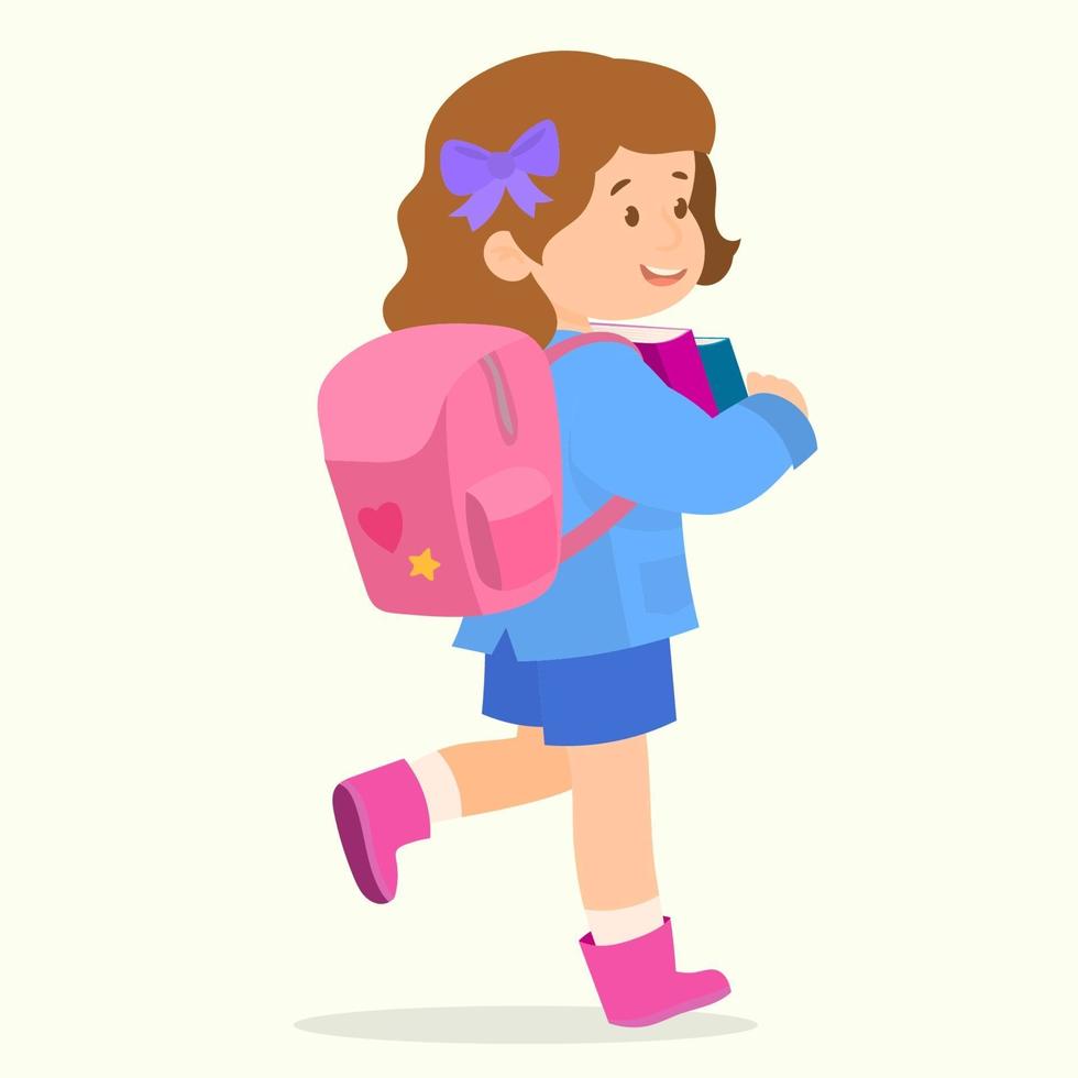 little girl with backpack back to school vector