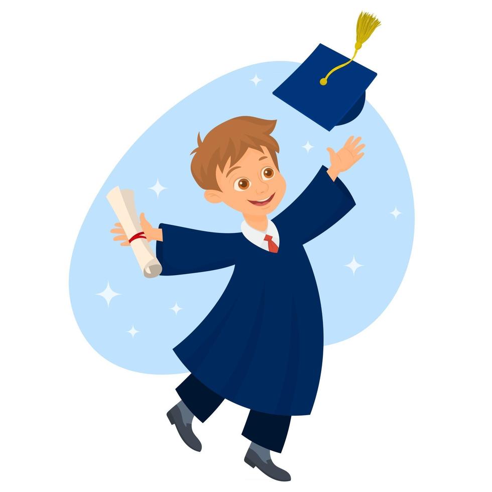 Cute boy graduates with diploma vector