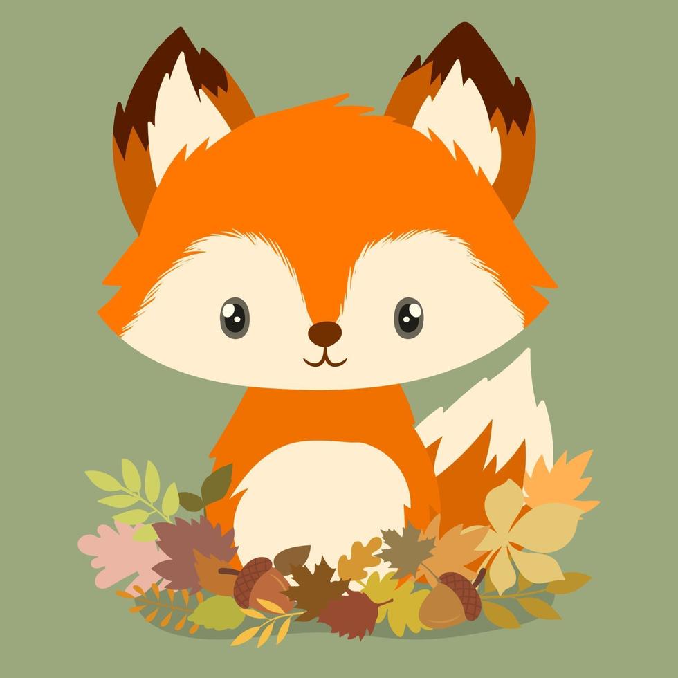 Cute red fox with falling leaves vector