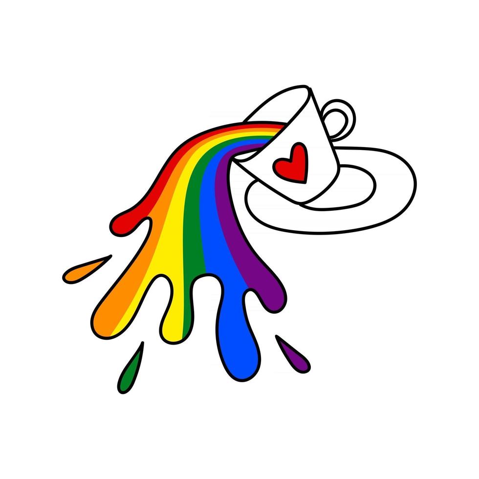 A CUP OF POURING COFFEE IN THE FORM OF AN LGBT FLAG IN VECTOR
