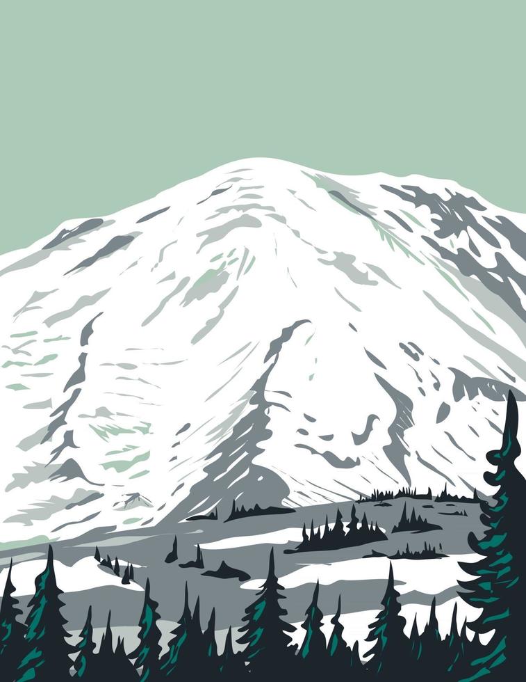 glaciar emmons en el flanco noreste del monte rainier ubicado en el parque nacional monte rainier en el estado de washington wpa poster art vector